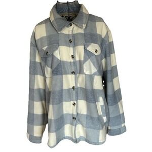 Womens Sage Collective Lg Flannel Jacket Light Blue/ White Pockets Button Up